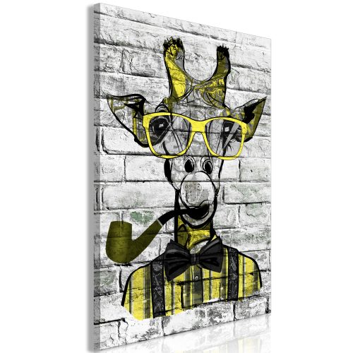 Obraz - Giraffe with Pipe (1 Part) Vertical Yellow