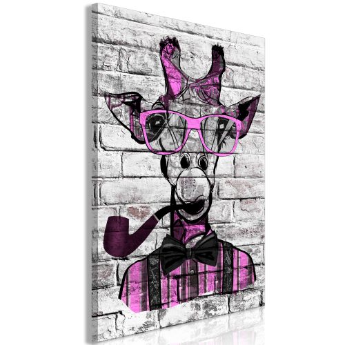 Obraz - Giraffe with Pipe (1 Part) Vertical Pink