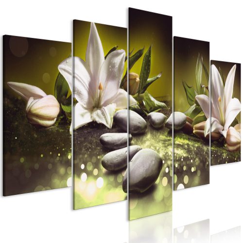 Obraz - Lilies and Stones (5 Parts) Wide Green